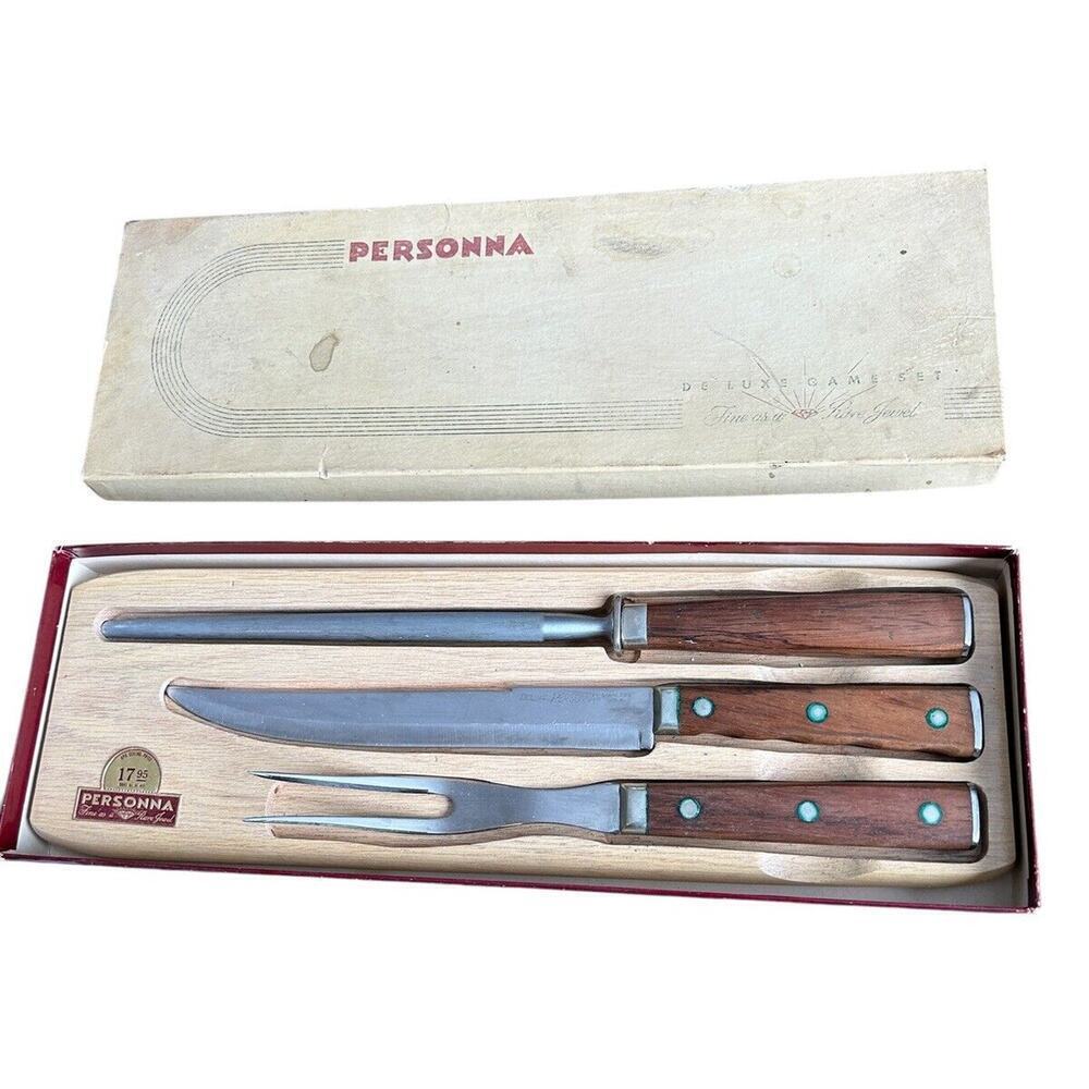Personna Deluxe Game Carving Set Meat Cutting Vintage DA-489 Knife Fork Sharpen